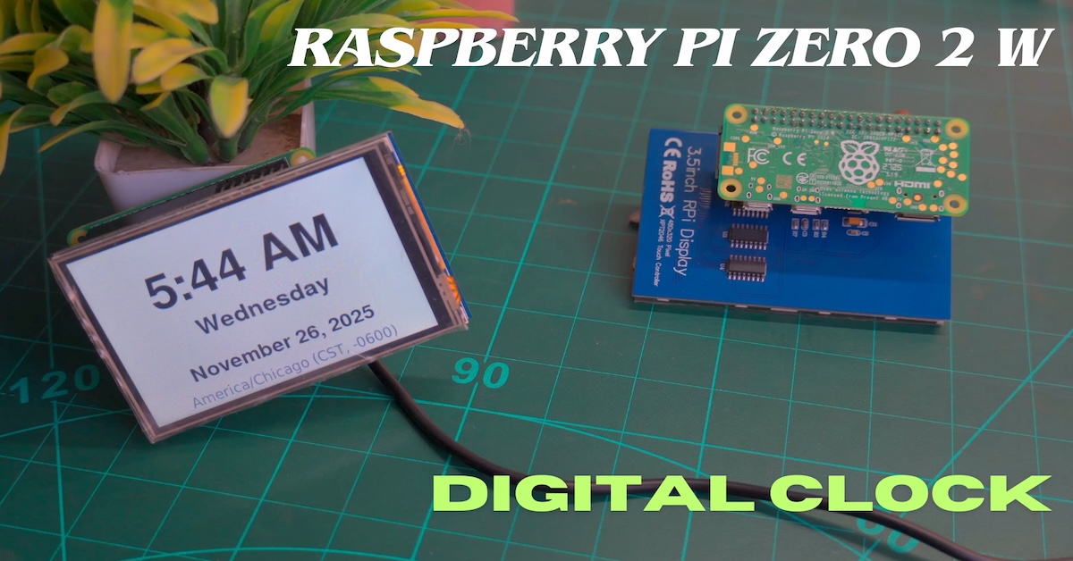 Raspberry Pi Zero 2 W + 3.5″ SPI TFT (480×320) → Digital Clock & Date 12Hr Format (AM/PM)